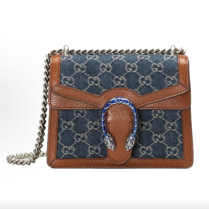 Gucci Gucci Luxury Brand 99% New Tiger Head Monogram Gray Blue Denim Mini Crossbody Shoulder Bag Wz