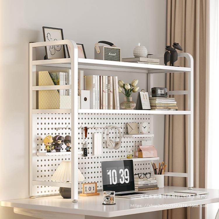 Desktop shelf desk bookshelf desk storage hole board decorative rack computer desk two-layer workstation display shelf