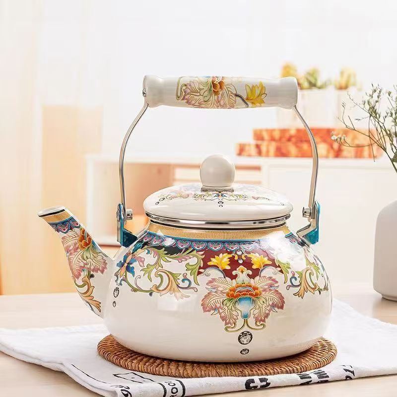 1.5-4L Thickened Enamel Teapot, Heated Enamel Teapot, Enamel Water Kettle, Enamel Tea Brewing Pot, Enamel Coffee Pot