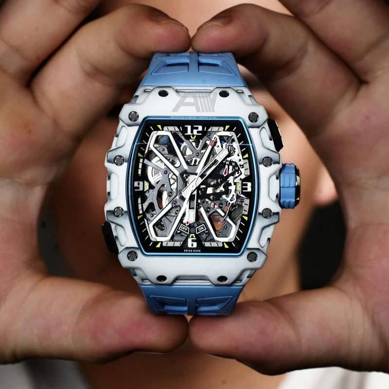 Richard Barrel-Shaped Carbon Fiber Automatic Mechanical Men's Large Dial Watch White Ceramic Men's Rm35-02