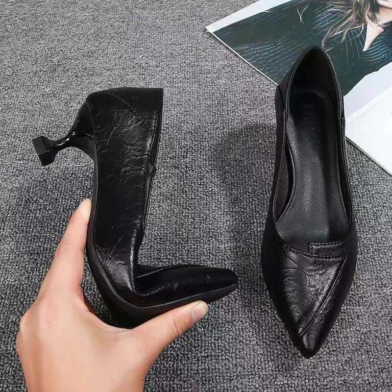 High-Heeled Small Size Women's Shoes 313233 Single Shoes Work Shoes Women's Black Non-Tiring French Style Small Stiletto Professional Work Shoes