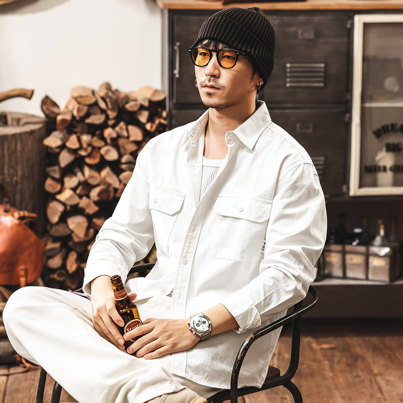 [Japan Okayama] American Retro 100% Pure Cotton Casual Shirt for Men, Autumn Loose Workwear Shirt Jacket for Men