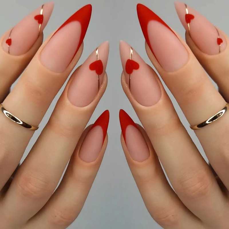 Matte Valentine's Day Nail Art Pieces, Heart-Shaped French Almond Nails, European and American Foreign Trade Cross-Border Nail Art Pieces, Hot Girl Nail Stickers Matte Valentine's Day Nail Art Pieces, Heart-Shaped French Almond Nails, European and American Foreign Trade Cross-Border Nail Art Pieces, Hot Girl Nail Stickers