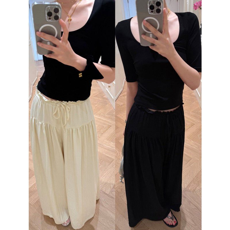 Multimath Little Ding Baoli/Smart Skirt Pants/Lace Waistband Loose Wide-Leg Pants Draped Casual Pants for Women Summer Multimath Little Ding Baoli/Smart Skirt Pants/Lace Waistband Loose Wide-Leg Pants Draped Casual Pants for Women Summer