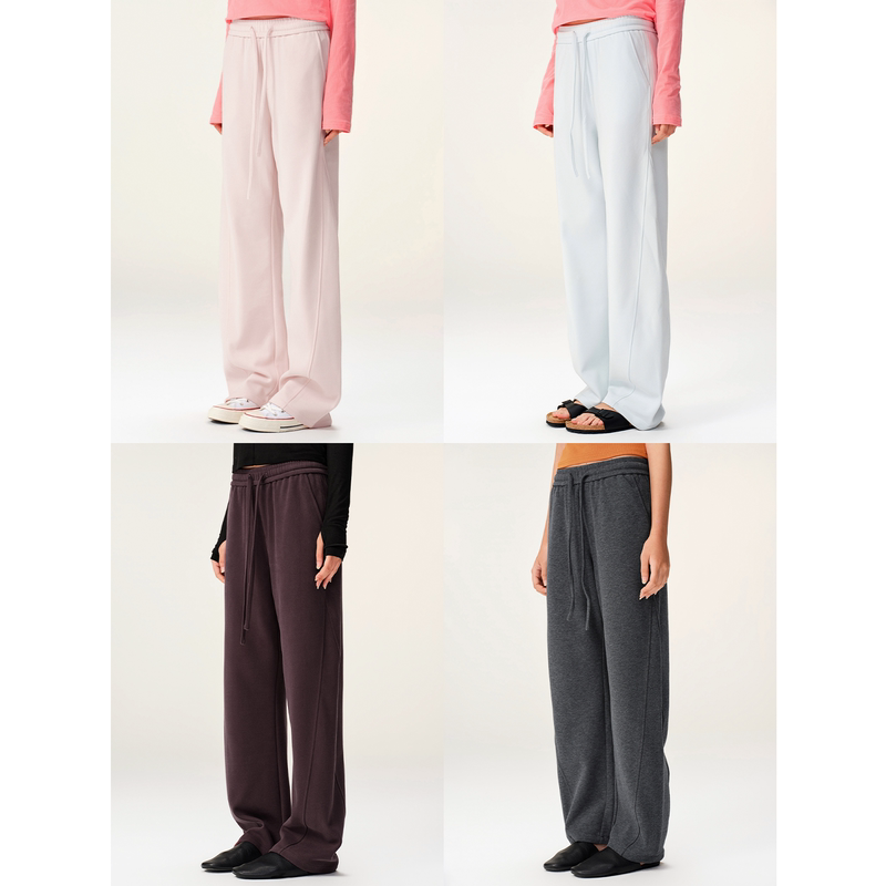 Multimath Little Ding Baoli/Curved Sweatpants/Pink Petite Loose Casual Scimitar Wide-Leg Pants for Women