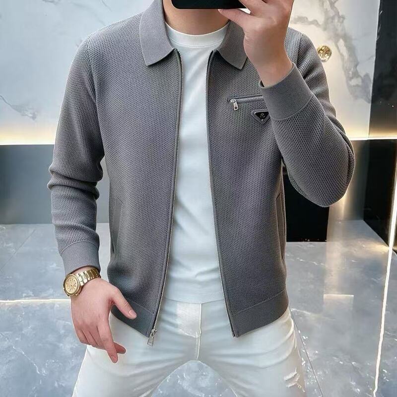High-End Luxury Cardigan Sweater Men's Knitwear Jacket Autumn Turn-Down Collar Knitted Jacket Knitwear 26328