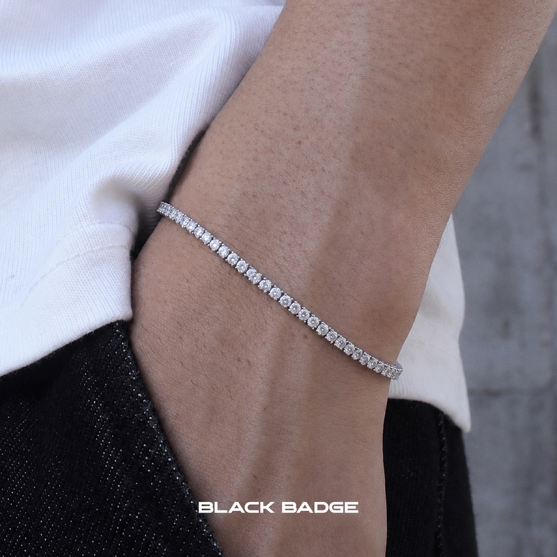 Black Badge 2mm Zircon Tennis Bracelet High-End European and American Jewelry Hip-Hop Trendy Fine Tennis Bracelet