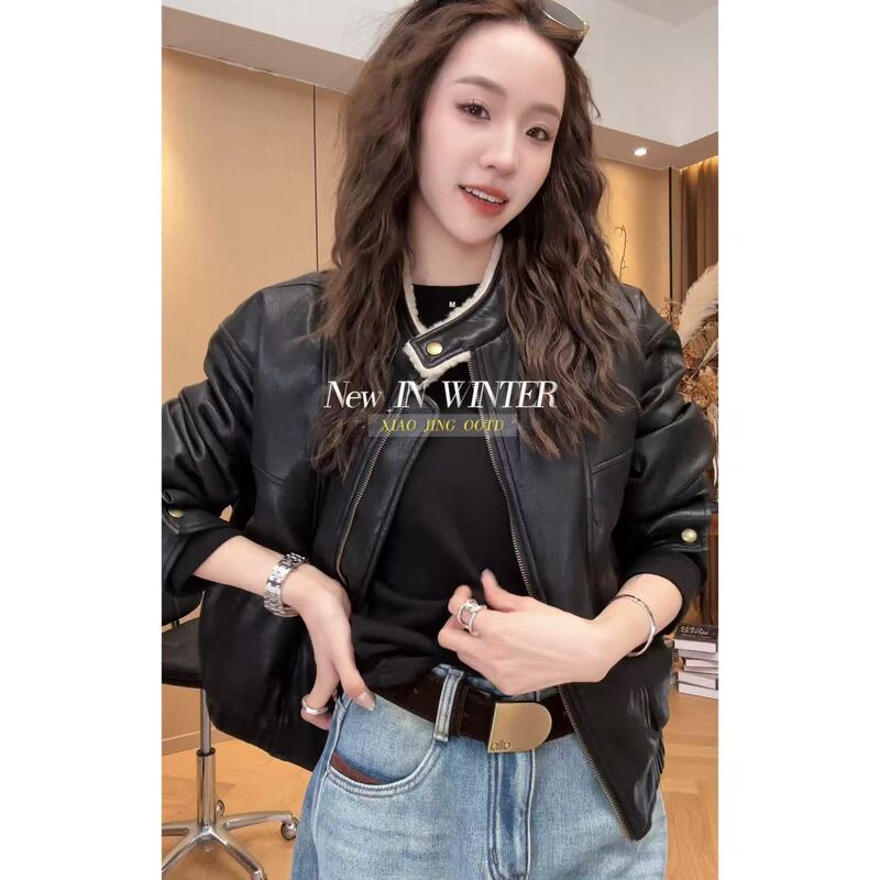 Little Quiet for a Moment [90 White Duck down] 2025 Autumn/Winter New Women's Stand Collar down Jacket Leather Coat C6849