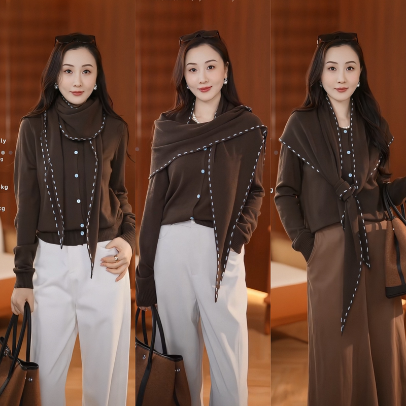 Lesamis·「Liz Weekend」French Wool Color-Blocked Knit Cardigan (with Shawl) B852002778 Lesamis·「Liz Weekend」French Wool Color-Blocked Knit Cardigan (with Shawl) B852002778