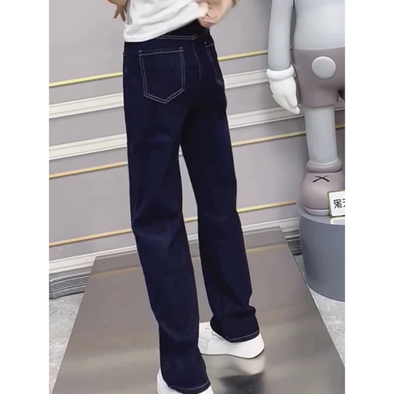 Dark Blue High-Waisted Straight-Leg Jeans for Women, 2026 Autumn New Style, Plus Size, Hip-Covering, Slimming, Narrow Wide-Leg Pants