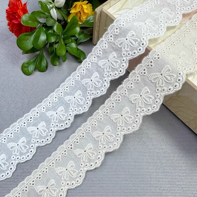 4cm Wide Bow Lace Trim Cotton Embroidery Accessories for Clothing Hem and Pants Hem DIY Handmade Decoration