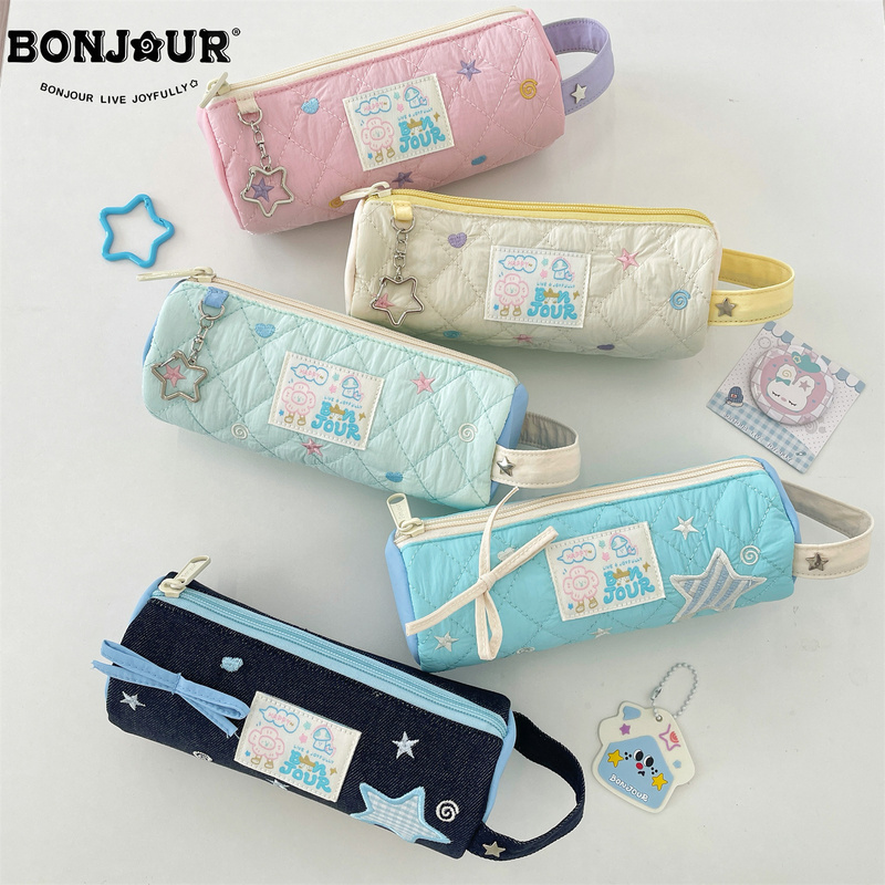 Bonjour Original Star Pencil Case for Girls, High-Quality Stationery Box, Portable Pencil Case with High Aesthetic Value ins Style