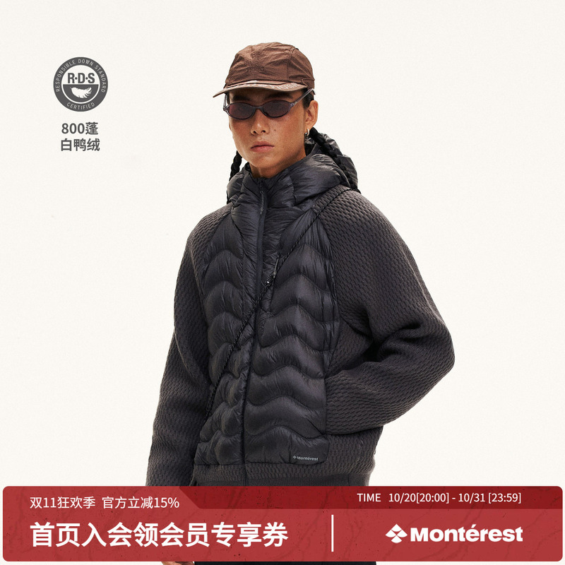 Monterest Knitted Patchwork Hooded down Jacket 800 Fill Power 90% White Duck down Warm down Jacket for Men