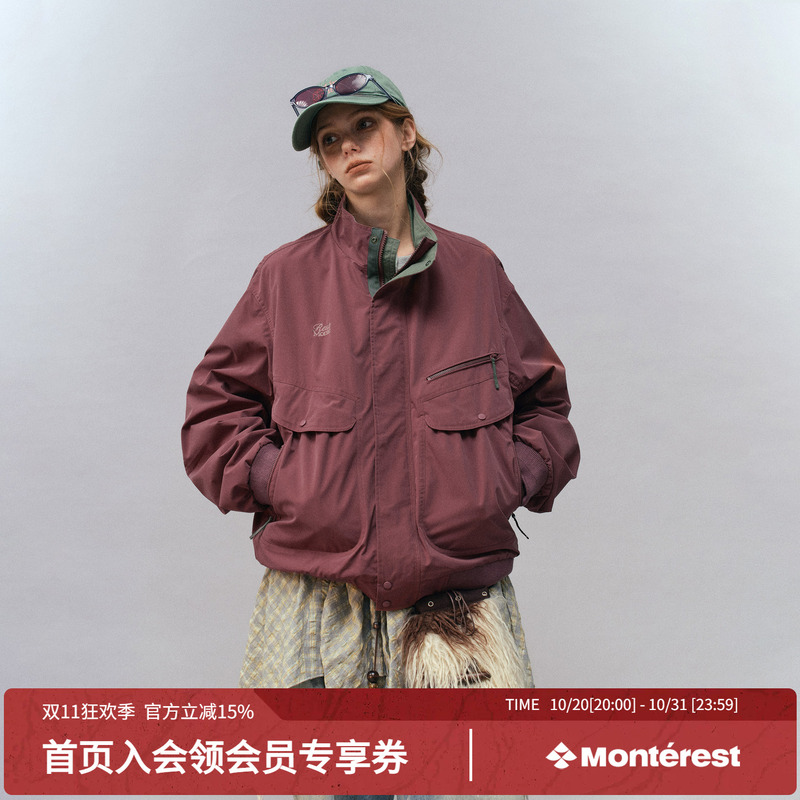 Instant Mountain Monrest Outdoor Retro Sports Style Color-Block Workwear Stand Collar Loose Jacket