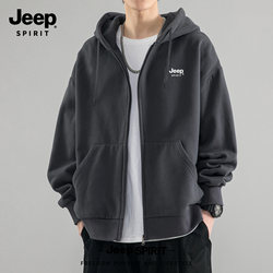 Jeep Trendy Men's Jacket 2025 New Autumn Heavyweight Cardigan Hooded Sweatshirt Men's Clothing Men's Wear