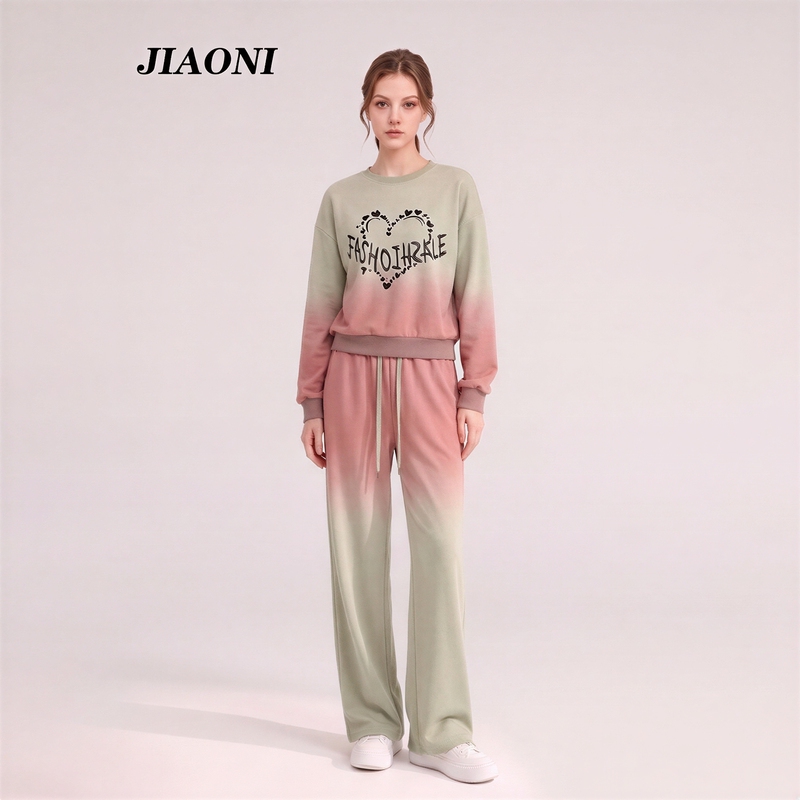 Early Autumn High-End Sports Suit for Women 2026 New Fashion Stylish Tie-Dye Letter Print Sweatshirt Two-Piece Set Trendy