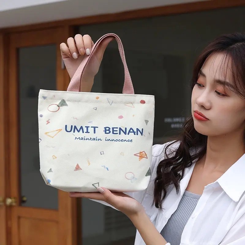 Mini Simple Canvas Bag for Work, Commuting, Students, Portable Cosmetic Bag, Fashionable and Versatile Mini Girl's Handbag