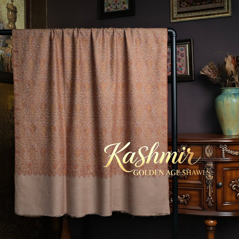Kashmir Shawl Golden Age Lady Tang Tea-Colored Vine Apricot Blossom Vintage Embroidered Cashmere Handmade Shawl