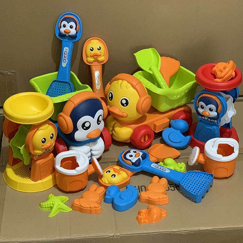 Cute pet duckling penguin soft glue children dig beach pool toy car hourglass shovel cassia child play snow bath and play in water
