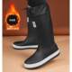 Men's Snow Boots, Winter High-Top Fleece-Lined Warm Boots, Outdoor Waterproof Non-Slip Rain Boots, Leather and Fur Integrated High-Top Rain Boots