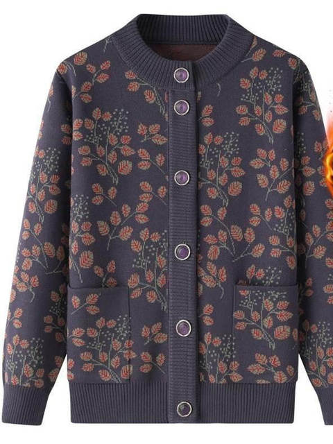 Middle-aged and elderly spring and autumn mother's coat grandma sweater women's velvet sweater cardigan autumn and winter warm elderly clothes