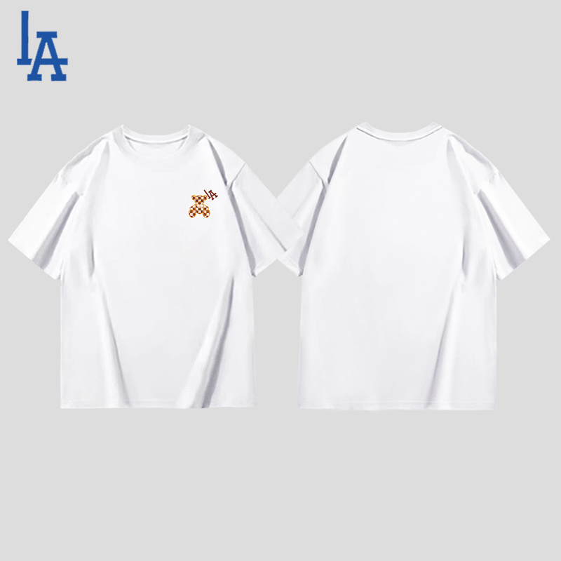 La Short-Sleeved T-Shirt for Men and Women, Couple Style, Drop Shoulder Sleeves, Loose and Versatile, Printed Top, White 11