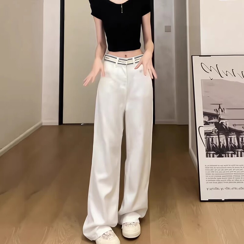 White Tencel Wide-Leg Jeans, Autumn 2026 New Style, Super Popular Petite Narrow Straight-Leg Long Pants for Women White Tencel Wide-Leg Jeans, Autumn 2026 New Style, Super Popular Petite Narrow Straight-Leg Long Pants for Women