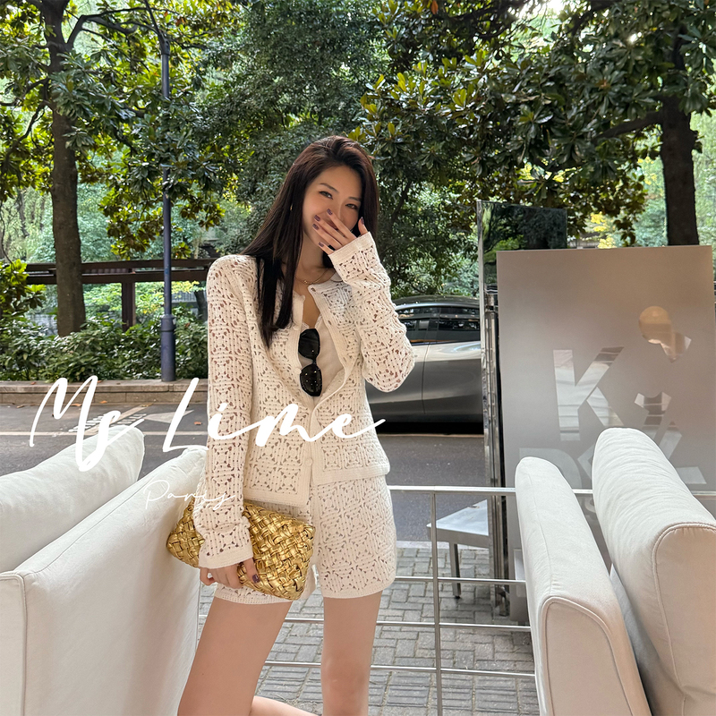 Mslime Wang Huanhuan 100% Pure Cotton Knit Suit 2025 New Summer Women's Top and Shorts Slim Fit Versatile Mslime Wang Huanhuan 100% Pure Cotton Knit Suit 2025 New Summer Women's Top and Shorts Slim Fit Versatile