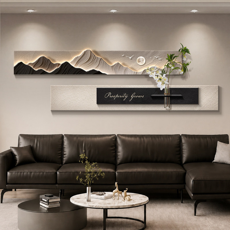 Living Room Decoration with a Modern Minimalist Sofa Background Wall Featuring Hydroponic Green Plants and a Three-Dimensional Wall Lamp Living Room Decoration with a Modern Minimalist Sofa Background Wall Featuring Hydroponic Green Plants and a Three-Dimensional Wall Lamp