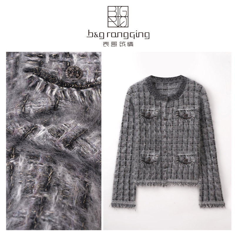 Cousin Velvet Love【Co·Co Women】100% Pure Cashmere Fashionable Short Black Chanel-Style Cashmere Sweater