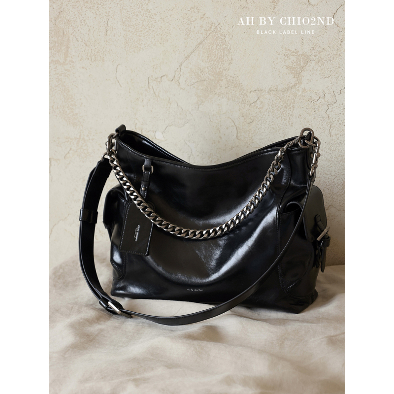 Nanfeng Ah High-End Series First-Layer Cowhide Black Label Tote Bag Unisex Trendy Cool Commuter Bag Women's Crossbody Bag