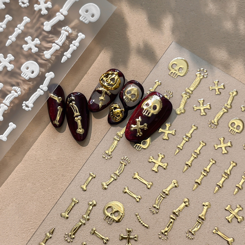 2026 Halloween Dark Style Gold and Silver Skull Bone Sweet Cool Nail Stickers Cool Bone Nail Stickers 2026 Halloween Dark Style Gold and Silver Skull Bone Sweet Cool Nail Stickers Cool Bone Nail Stickers