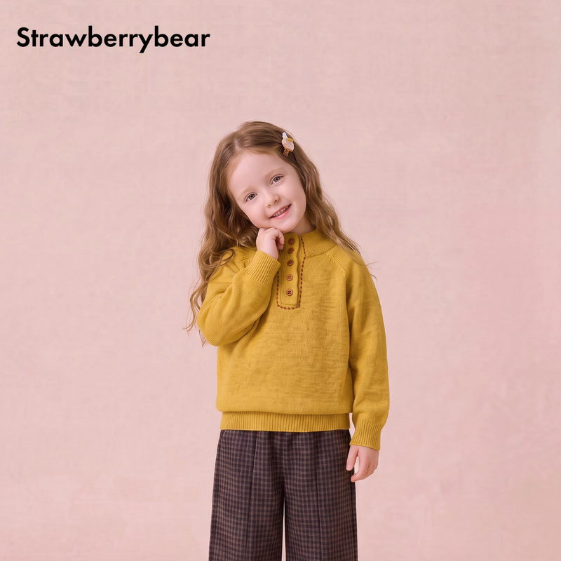 Strawberry Bear 26 New Style Wool Sweater with Half Placket, Sweet and Soft, for Girls, Korean Style, Winter Retro British Style Strawberry Bear 26 New Style Wool Sweater with Half Placket, Sweet and Soft, for Girls, Korean Style, Winter Retro British Style
