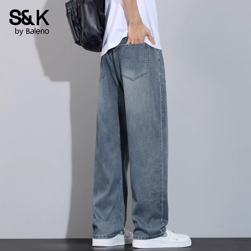 Baleno Blue Straight-Leg Jeans for Men 2026 Spring/Summer New Wide-Leg Casual Versatile Long Pants