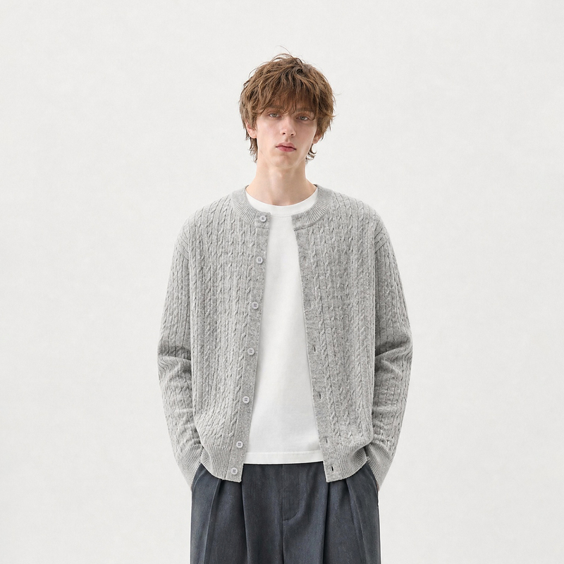 Vligge American Retro Twist Knit Solid Color Cardigan 2026 New Style Old Money Texture Unisex Knit Jacket