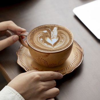 Uncle Bo's Vintage Ceramic Coffee Cup and Saucer Set, Beautiful and Exquisite, Special for Latte Art, Large Capacity, American Latte