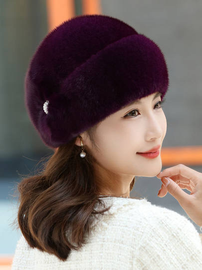 Whole Mink Fur Hat for Women, Winter Mink Fur Ear Protection Hat, Turban Hat, Fashionable Genuine Leather Mink Velvet Warm Cotton Hat