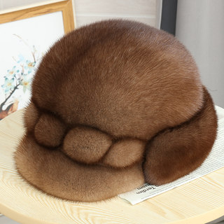 Mink Fur Hat for Middle-Aged and Elderly Women, Winter Full Mink Fur Ear Protection Fur Hat, Winter Fashionable Mink Velvet Warm Cotton Hat