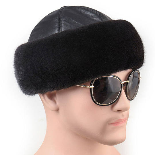 Mink Fur Hat for Men, Middle-Aged and Elderly, Landlord Hat, Winter Ear-Protecting Mink Fur Emperor Hat, Fur Sheepskin Whole Mink Cotton Hat