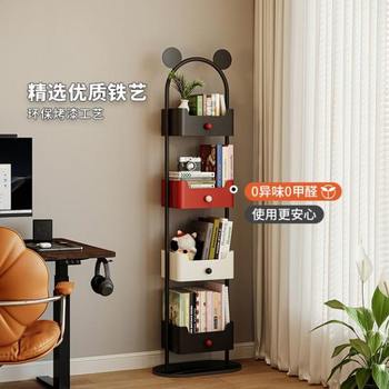 Children's bookshelf narrow cabinet household living room corner integrated small floor-standing storage rack storage cabinet wall against iron art storage