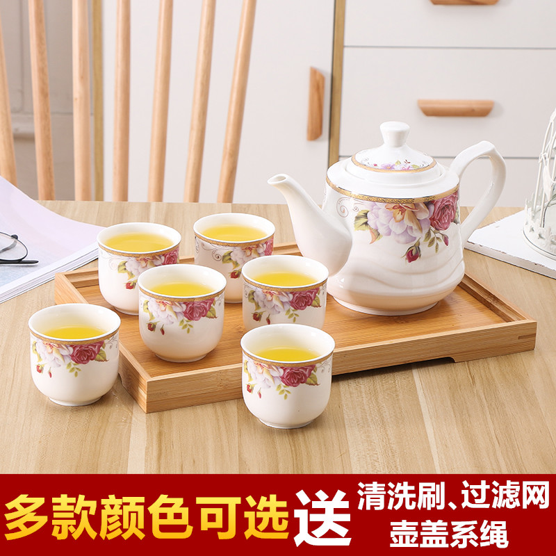 Ceramic Tea Set Suit Wedding Celebration Gift HEAT-RESISTANT TEAPOT CUP WATER CUP DELIVERED BAMBOO TOO-HOME OFFICE EU STYLE TEA SET-TAOBAO