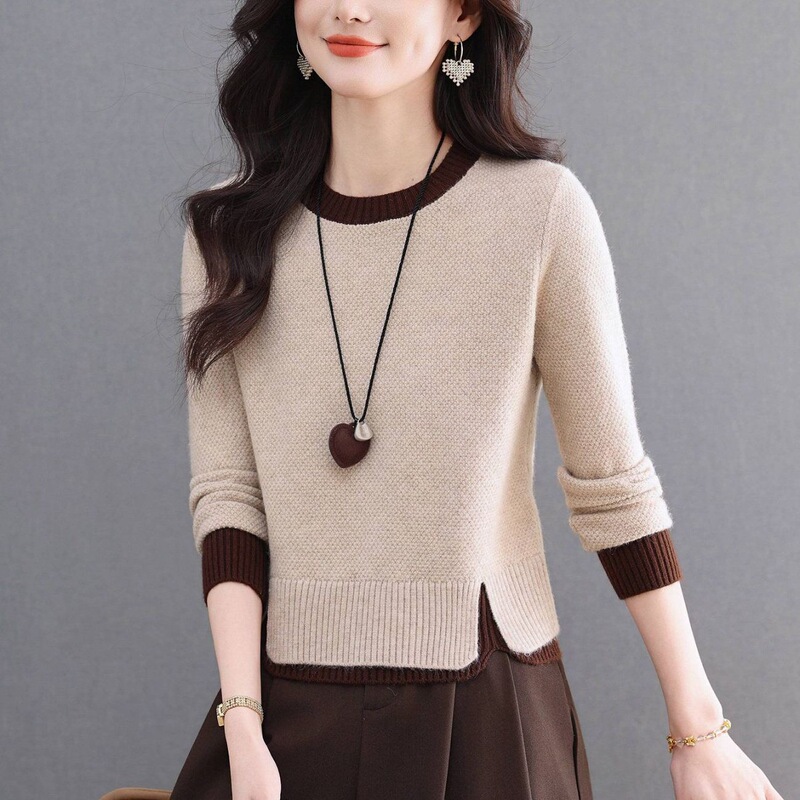 Short Round-Neck Knitted Sweater for Petite Figures, Stylish Waist-Cinching Short Fashion Knitwear for Autumn and Winter 2026 Dh