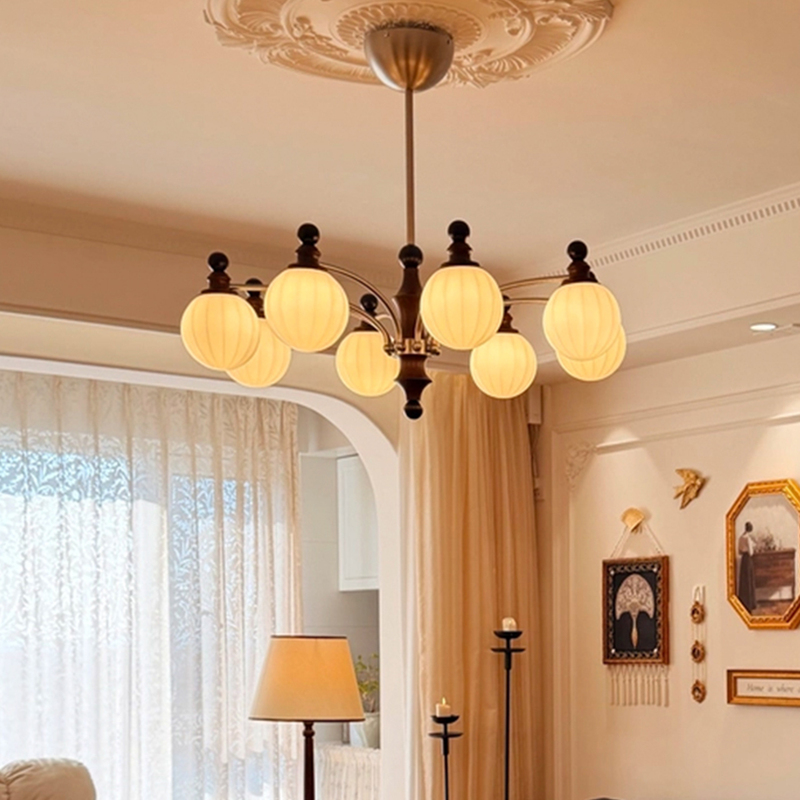 Medieval-Style Chandelier, Full-Spectrum Eye-Protection Main Light for Living Room, Song-Style Aesthetic Retro Bamboo-Segment Sealed Lampshade, Bedroom Lighting