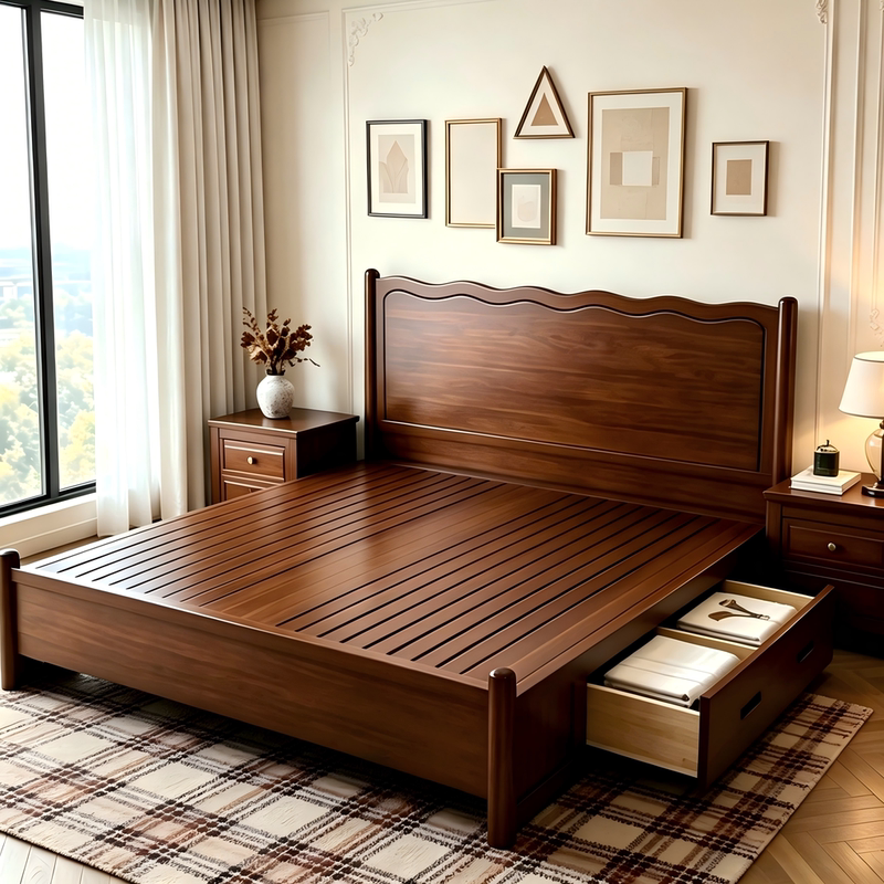 Retro Solid Wood Bed for Home Use, 1.8m Double Beds in Antique Style, Bedroom Storage Bed, 1.5m Single Bed, Simple Wedding Bed Retro Solid Wood Bed for Home Use, 1.8m Double Beds in Antique Style, Bedroom Storage Bed, 1.5m Single Bed, Simple Wedding Bed