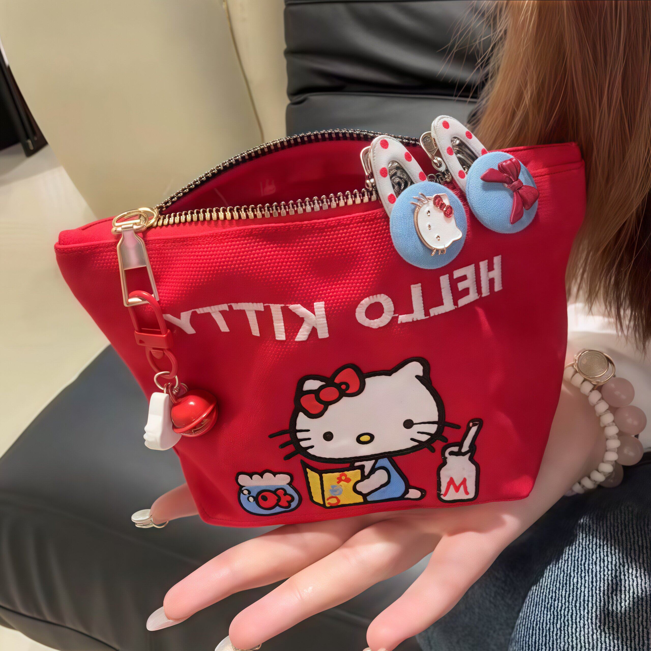 Косметичка Hello kitty, дорожная сумка для хранения, ручной универсальный портативный милый мультяшный кошелек для монет высокой стоимости