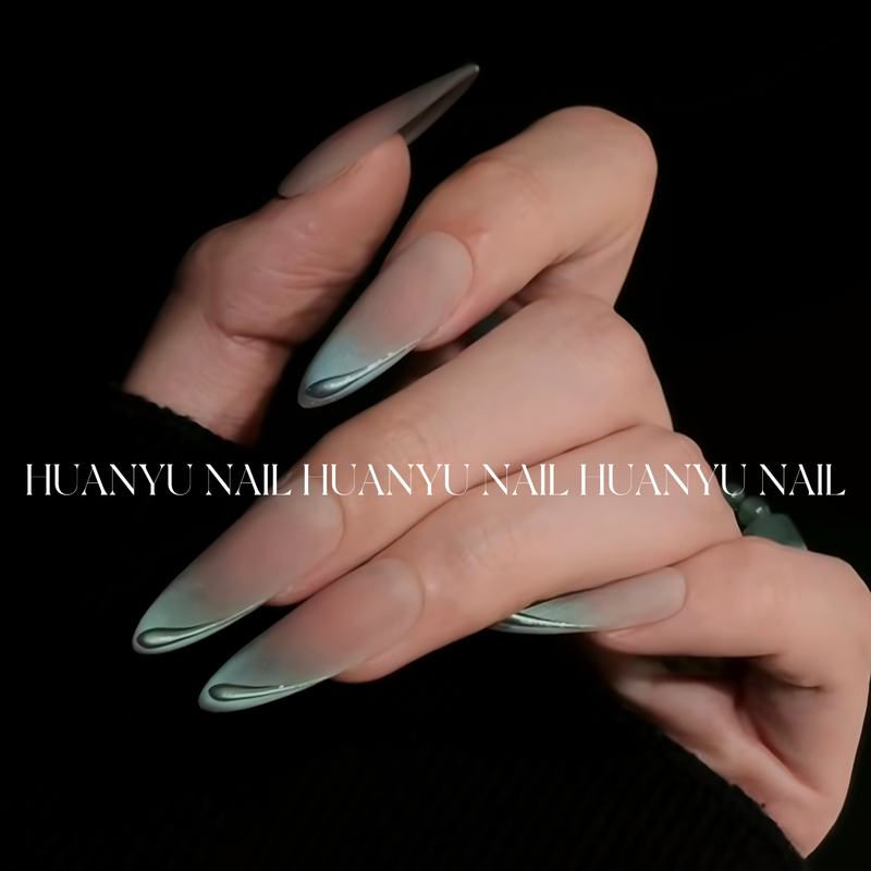 Purely Handmade Retro Matte Cat-Eye Nail Art 2026 New Autumn and Winter Style, Elegant Peacock Green Nail Stickers