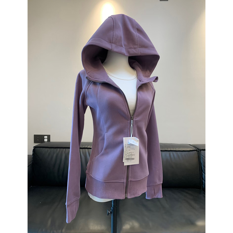 Purple Fleece-Lined Slim-Fit Early Spring Jacket for Women, Trendy Spring 2026 Outfit, Waist-Cinching Short Cardigan