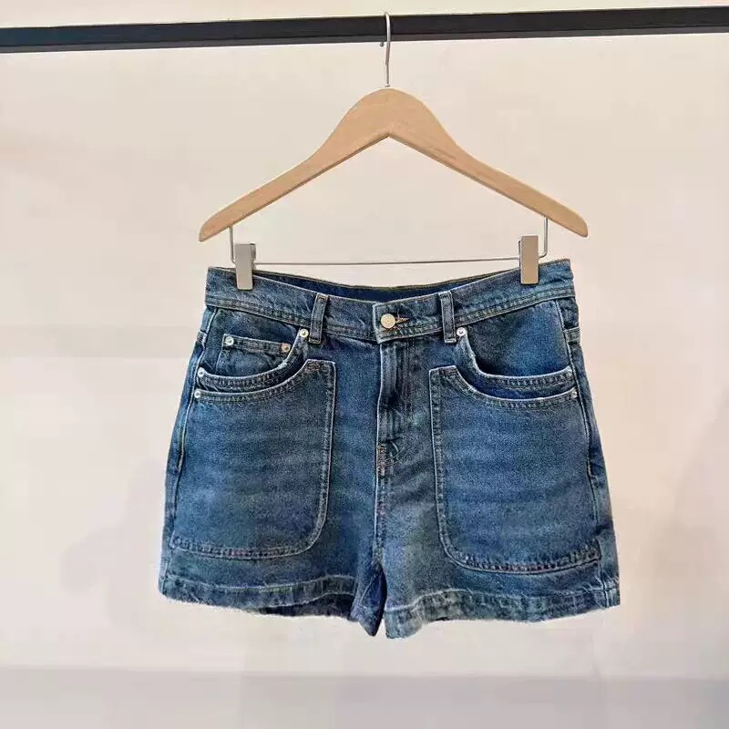 Bash2026 New Spring American Retro Style Classic Blue Cotton Denim Shorts for Women 1E26Zevy