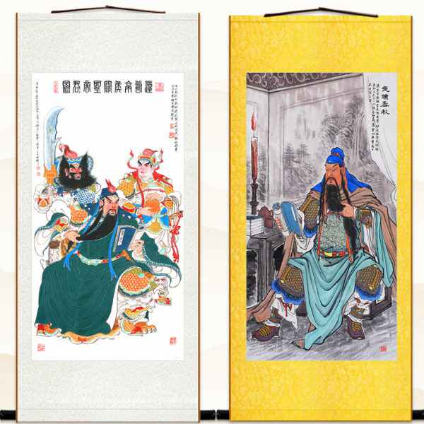 夜に春秋を読む 夜读春秋 関羽（関二爷）、中国画、水墨画、三国志の歴史人物 關公讀春秋圖關羽關聖帝君秉燭夜讀畫像三國人物卷軸掛畫裝飾畫
