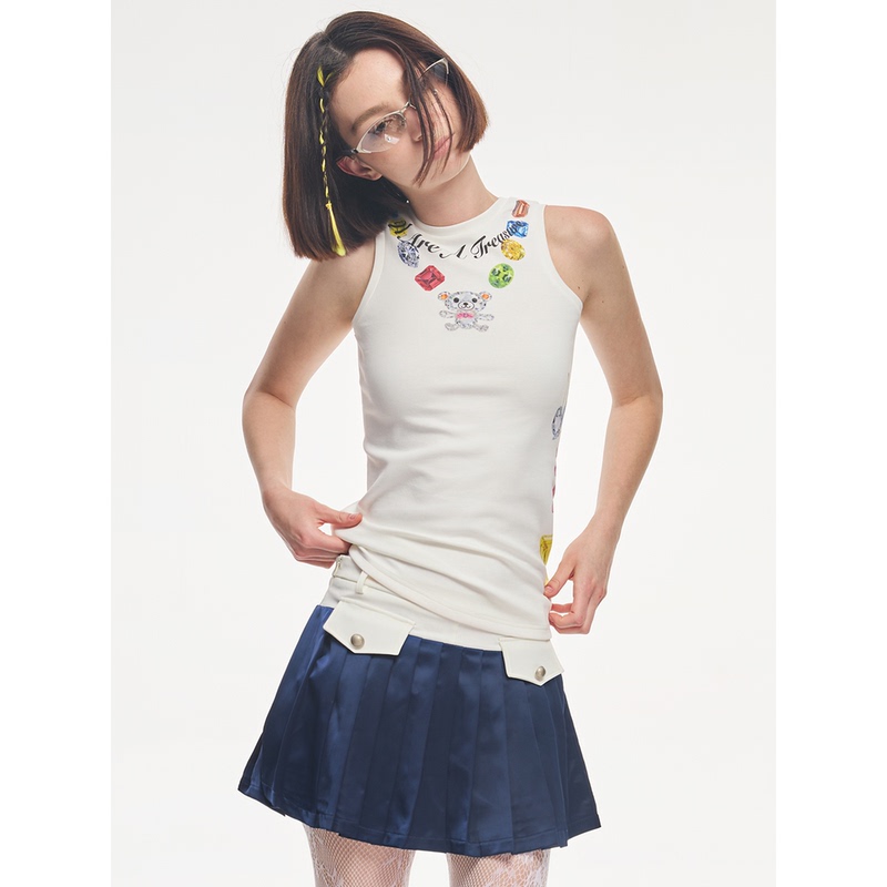 Optinips*′Gemmy Bear′ Gem Bear Print Stacked Round Neck Sleeveless Vest Optinips*′Gemmy Bear′ Gem Bear Print Stacked Round Neck Sleeveless Vest